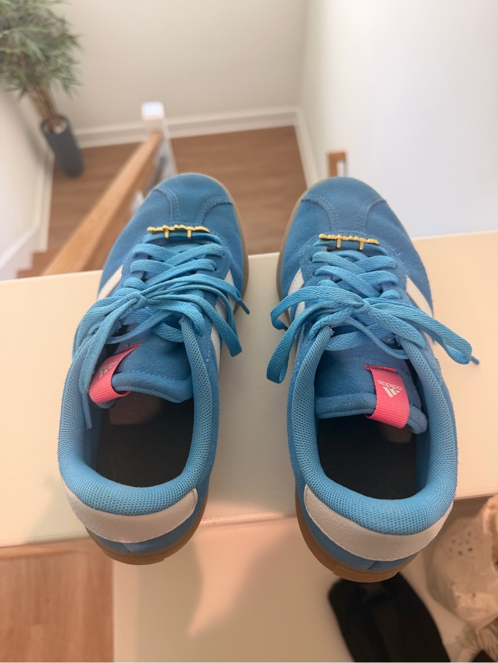 adidas Women’s Light Blue Suede Sneakers with White Accents